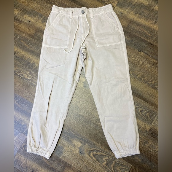 American Eagle AE Jogger Pants Jeans Size 10 Khaki Beige Drawstring - Picture 1 of 11